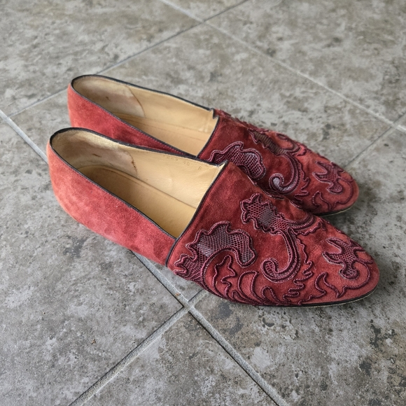 GUCCI vintage cherry red burgundy loafers flats suede snakeskin size 40EU 10US - Picture 3 of 16